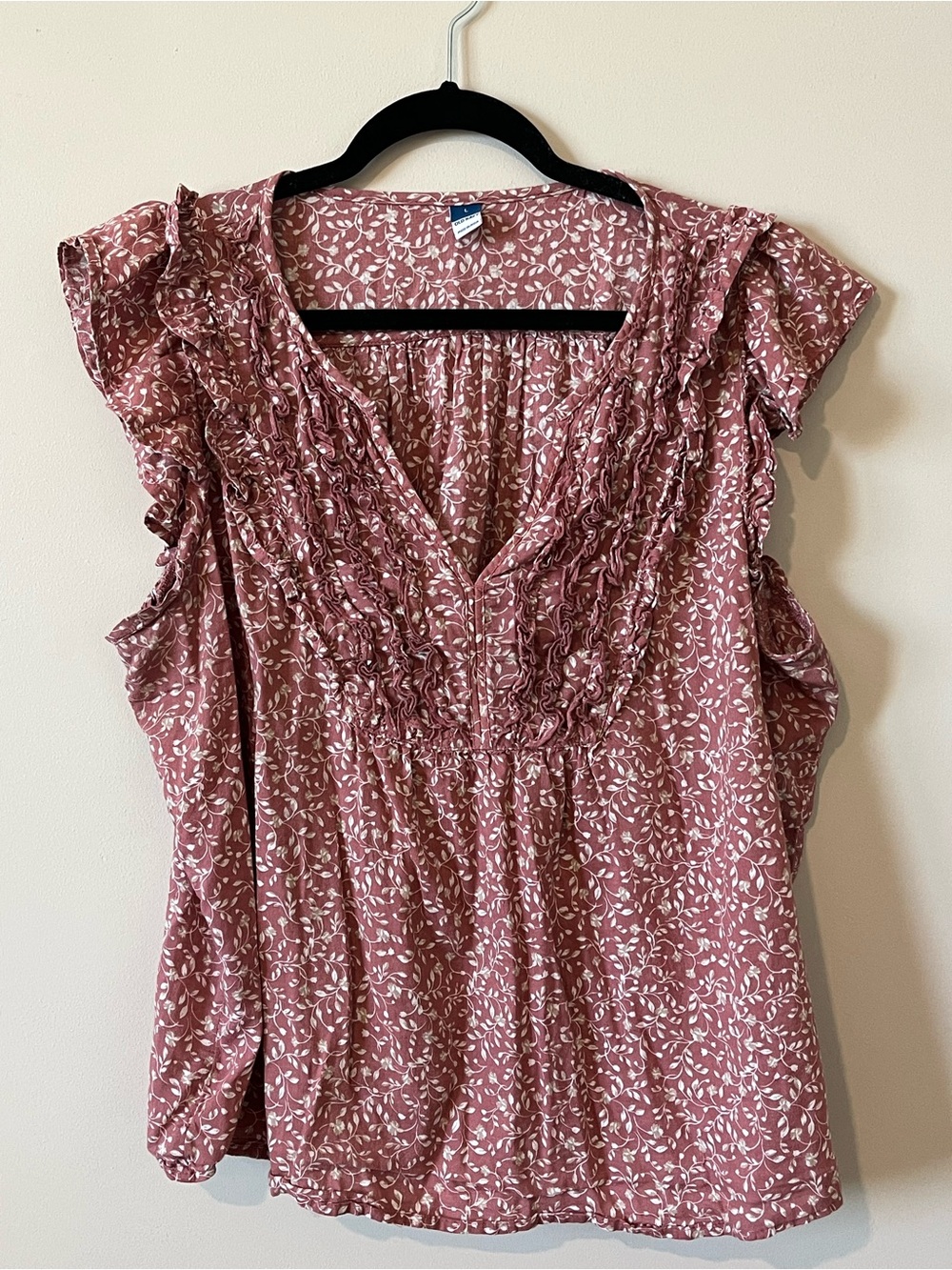Old Navy Ruffled V-Neck Floral Sleeve Top - Dusty Rose